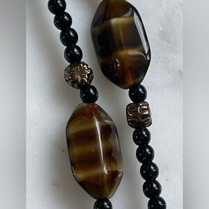Black and Brown Beaded Women's Necklace - Elegant Glass and Stone Beads
